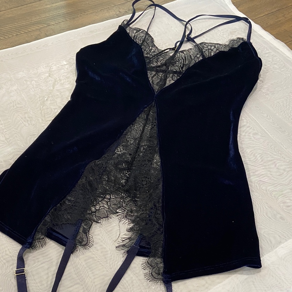 Dreamgirl Midnight Velvet Chemise with Lace